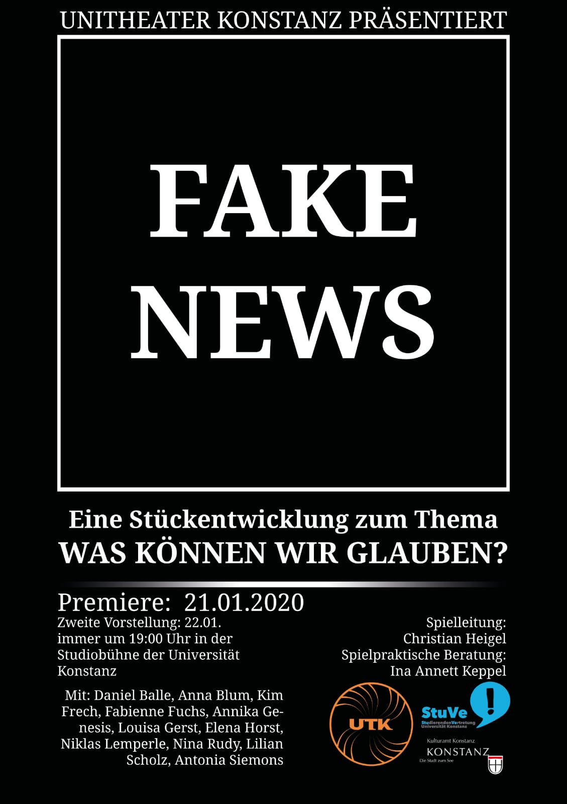 Fake News, was können wir glauben? - Unitheater Konstanz - Premiere am 21.1.2020